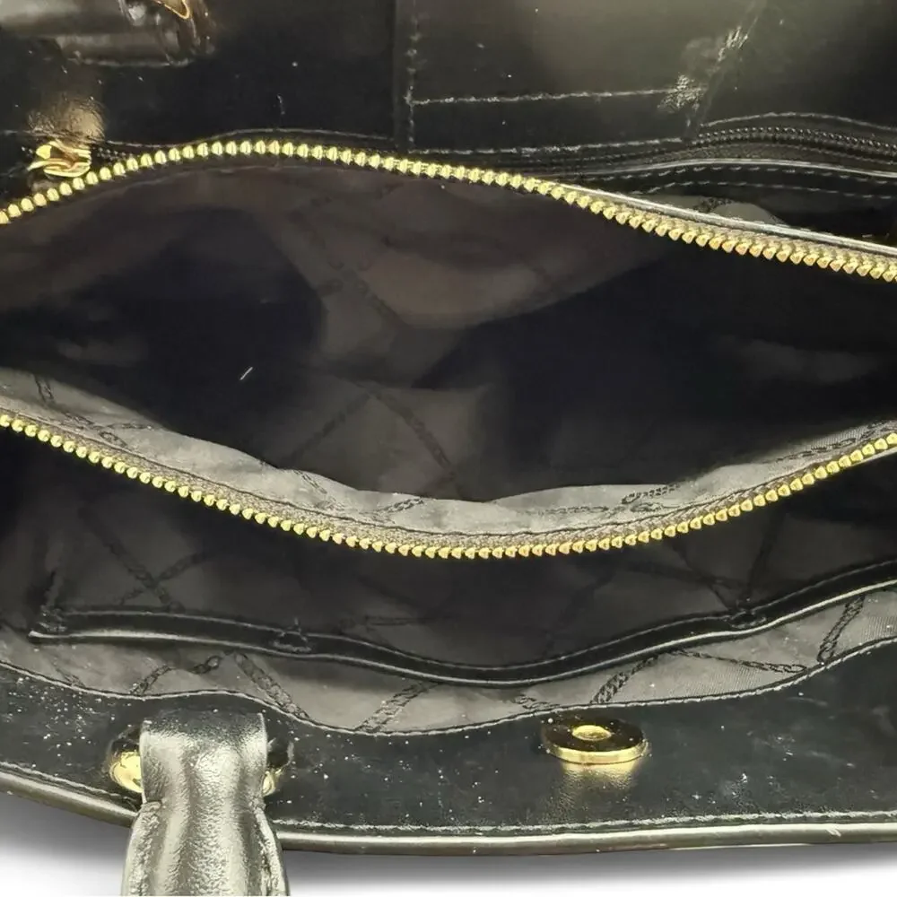 Michael Kors Hamilton Lock Tote Brown MK Monogram Leather Trim Large